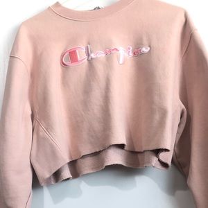 Champion Reverse Weave Cropped Pink Sweatshirt